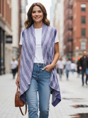 LOGO Lori Goldstein Faux Suede Open Front Vest Cardigan M Blue Tunic Top A283016